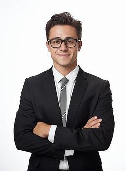 ai-generative-confident-young-businessman-in-suit-standing-with-arms-folded-free-photo